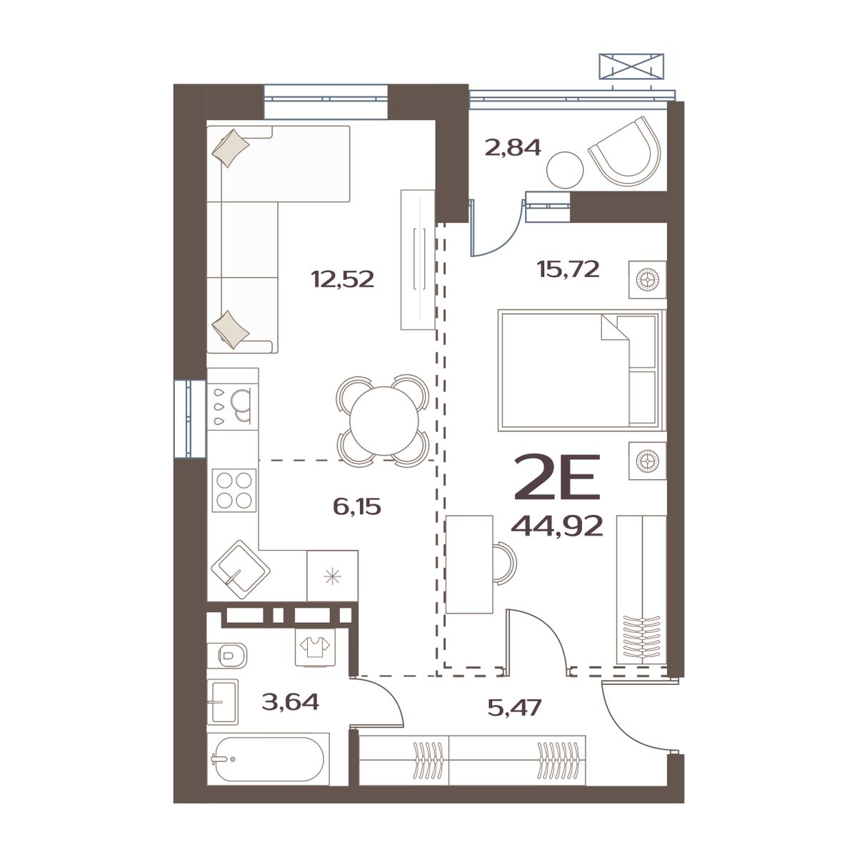 ЖК Меридианы Улисса, 1-комн кв 44,92 м2, за 6 318 000 ₽, 1 этаж